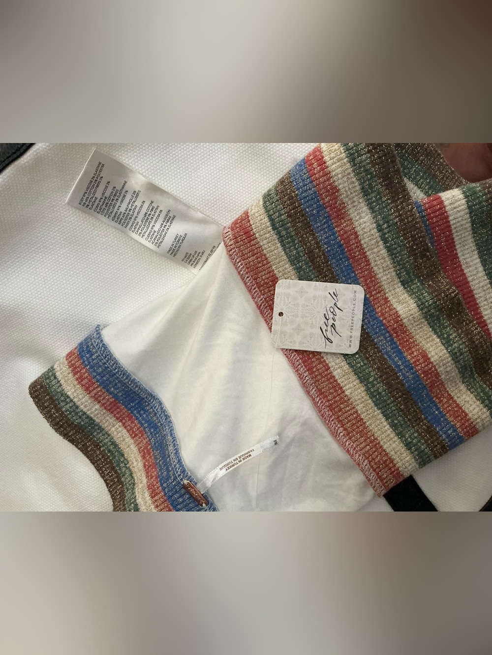 Free People Ivory Strapless Ribbed Crop Top with Multi-Color Stripes - Picture 6 of 8